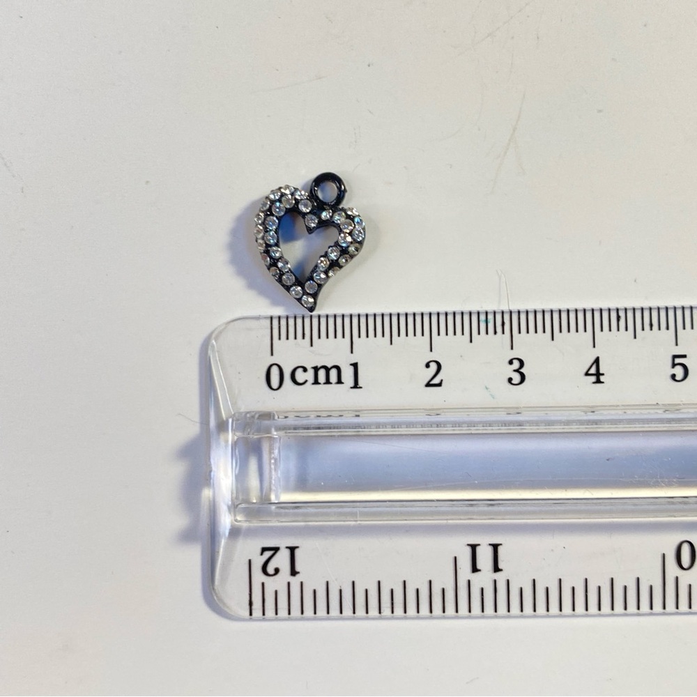 Vintage Black Rhinestone Open Heart Charm Pendant - Picture 3 of 4